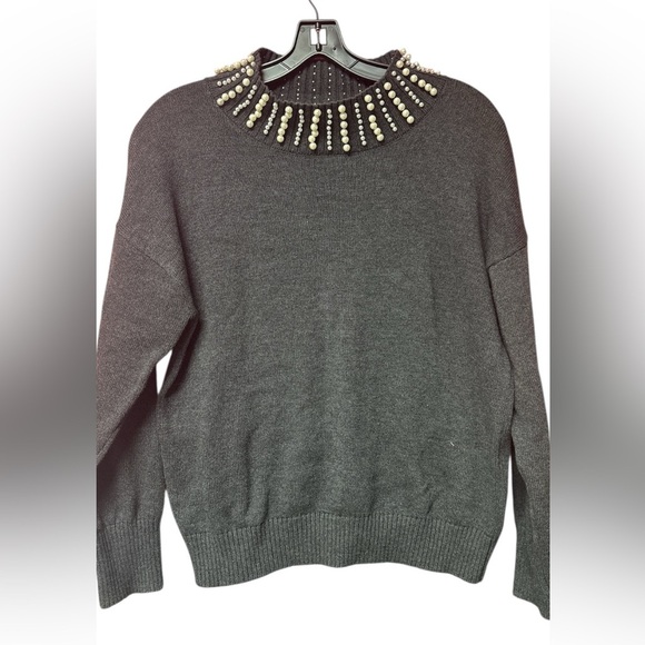 Central Park West Charcoal Sweater with Pearl Details - Picture 3 of 6